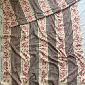 Handmade Pashmina Floral Striped Shawl in Pink and Cream